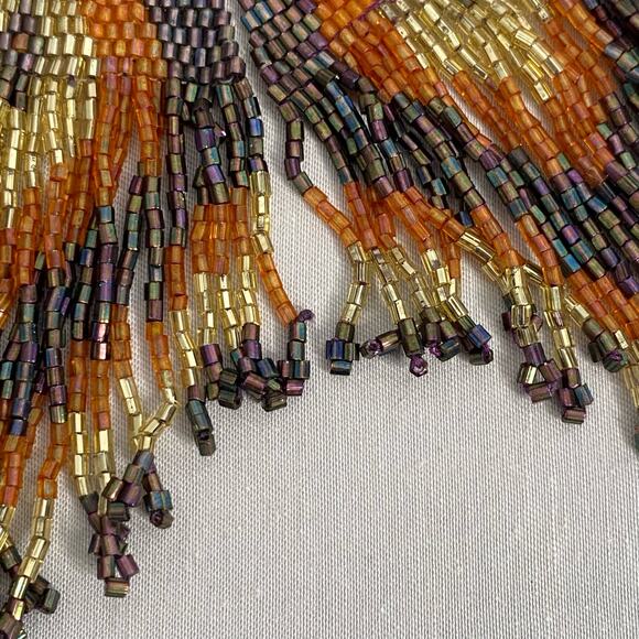 Tribal Oversized Seed Beaded Earrings Posts Chevron Color Black Pattern Fringe - Picture 6 of 9